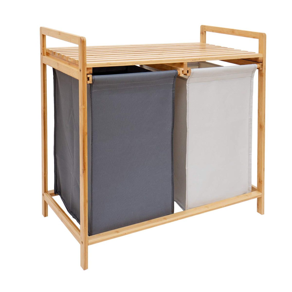 Comellow Bamboo Laundry Hamper And Shelf, 2 Sections Laundry Basket With Removable Liner, Dual Compartments Laundry Organizer An