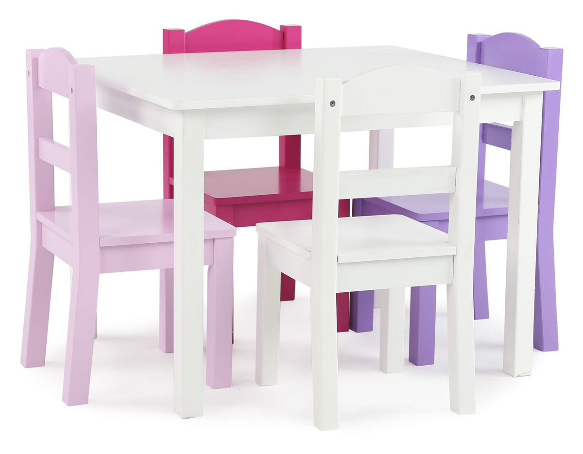 Humble Crew Kids Wood Table & 4 Chair Set Primary, White/Purple/Pink