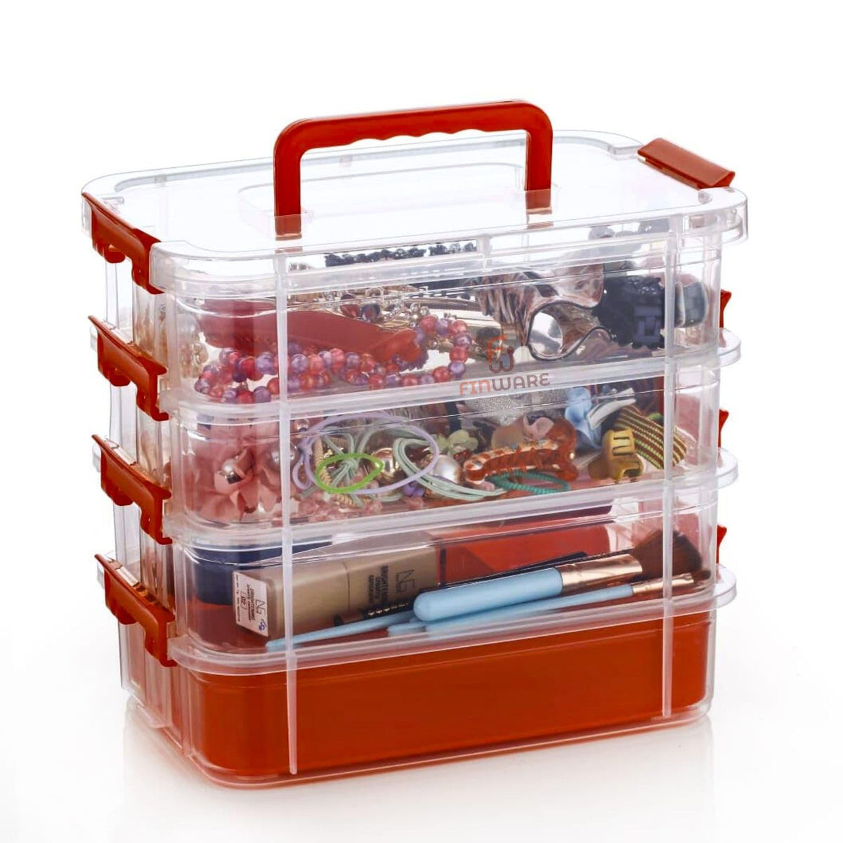 Clear Plastic Multipurpose Storage Containers With 1 Blue 6Grid Partition For Cosmetic,Medicine,Stationery Items,Makeup&Jewelry