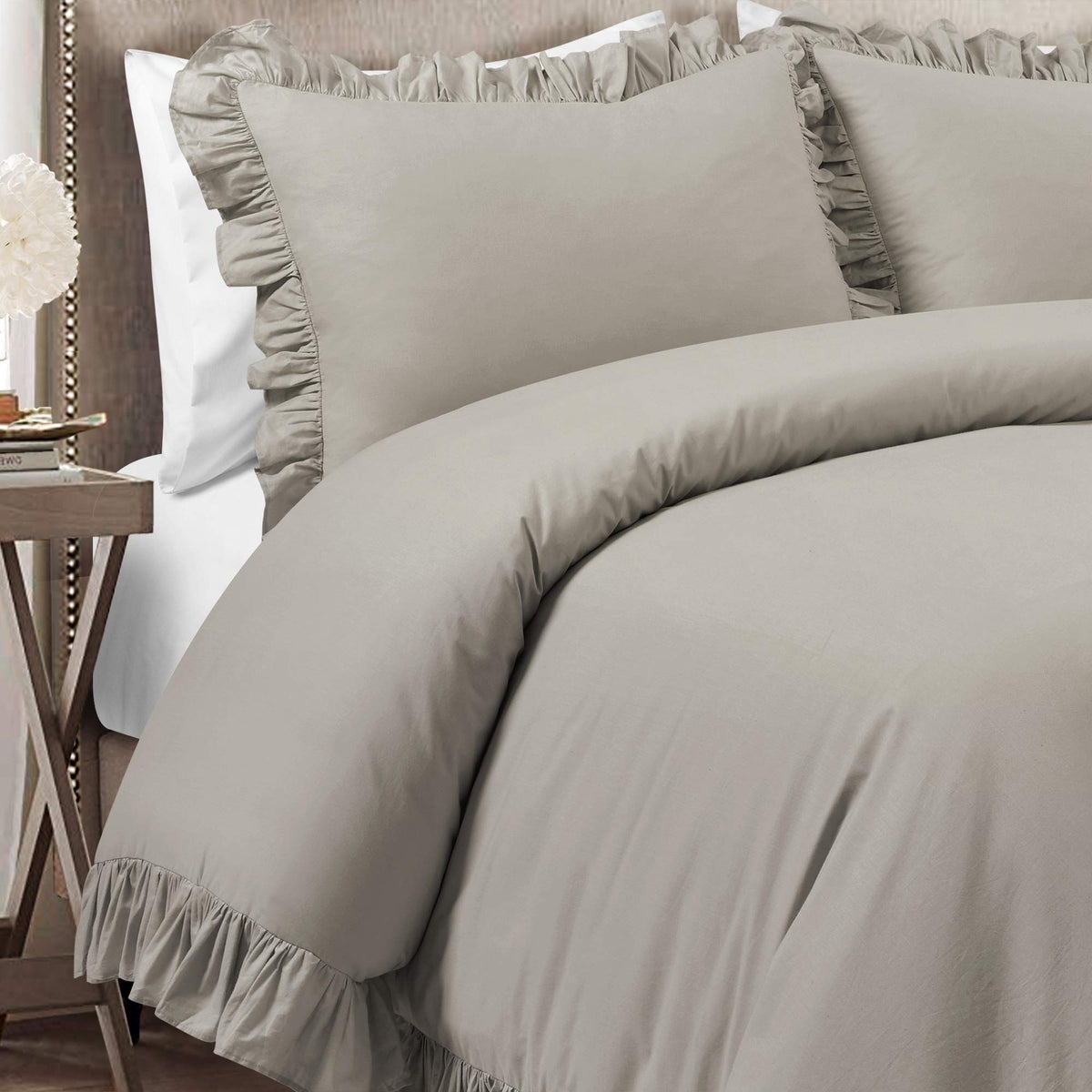 Lush Decor Reyna Ruffle 100% Cotton Duvet Cover Set - 3 Piece Cozy Ruffled Bedding Set - Timeless Elegance And Comfort - Full/ Q