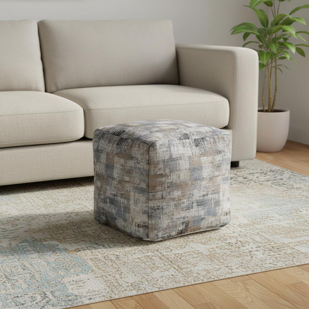 18 Blue Cotton Abstract Pouf Ottoman
