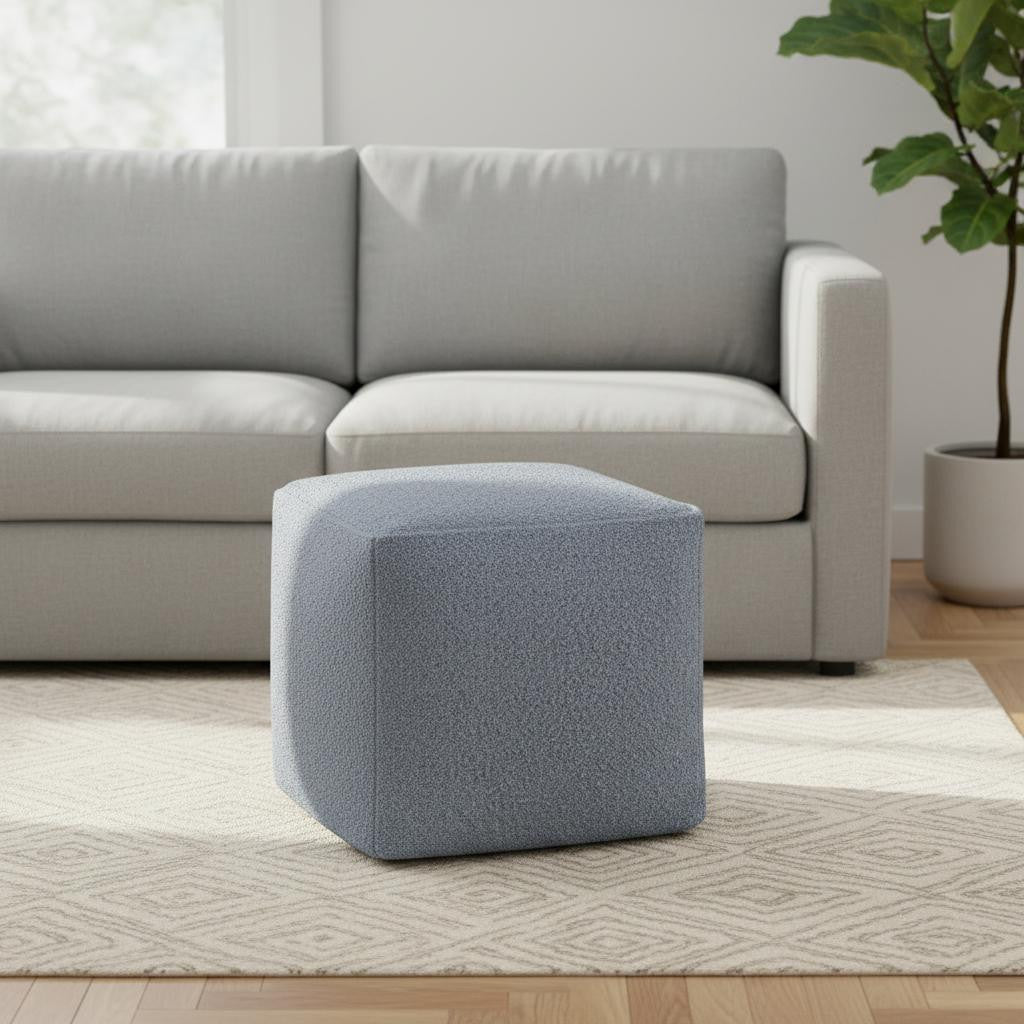 18 Blue Boucle Pouf Ottoman