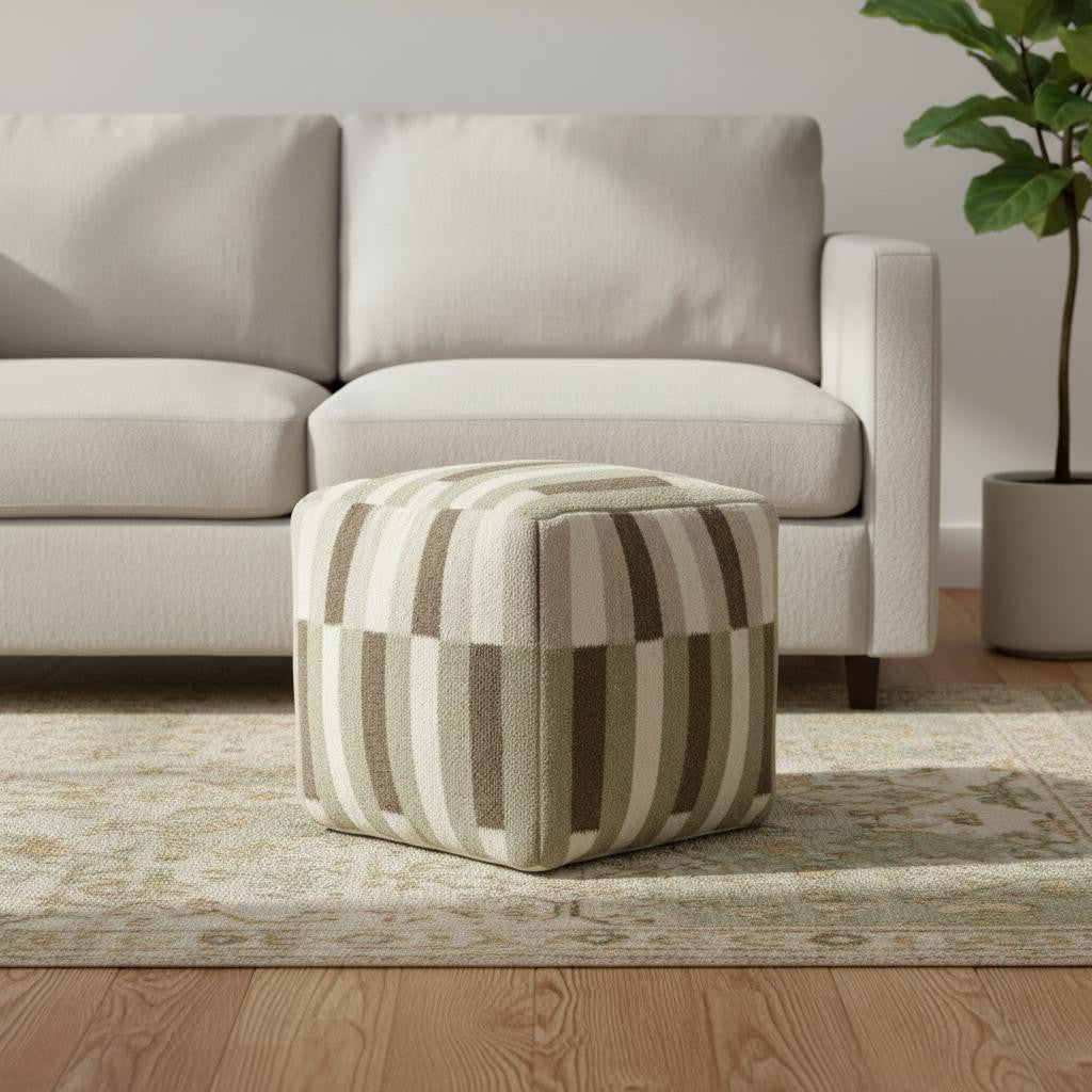 18 Brown Ivory And Khaki Brown Woven Geometric Pouf Ottoman