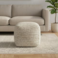 18 Ivory Cotton Wool And Jute Striped Pouf Ottoman