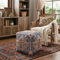 18 Navy Blue and Terra Cotta Upholstered Medallion Pouf Ottoman