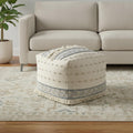 18 Ivory and Navy Blue Cotton And Wool Striped Pouf Ottoman