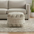 18 Ivory and Natural Cotton And Wool Striped Pouf Ottoman