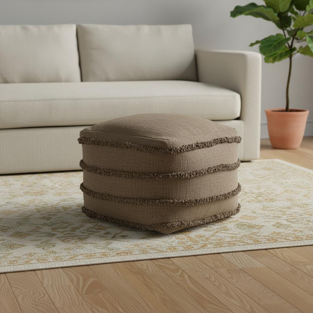18 Brown Cotton Striped Pouf Ottoman