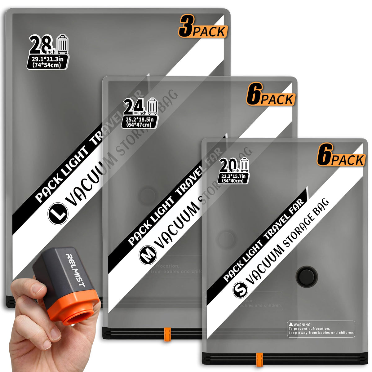 15 Pack Travel Vacuum Storage Bags with Portable Cordless Electric Pump