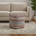 18 Natural and Rainbow Jute and Upholstery Striped Pouf Ottoman