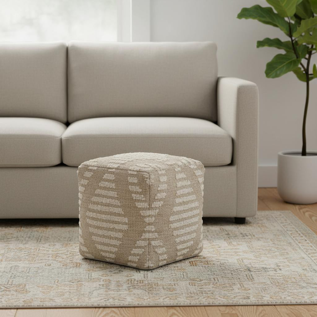 18 Ivory and Natural Cotton Jute And Wool Geometric Cube Pouf Ottoman