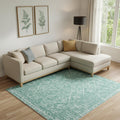 8 X 10 Green And Off White Geometric Distressed Area Rug