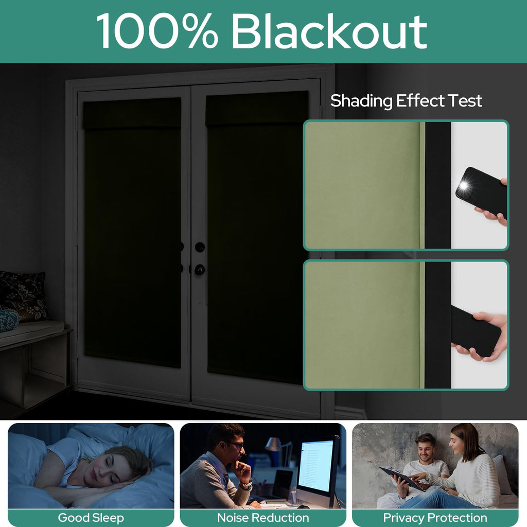Homeideas 100% Blackout French Door Curtains, Privacy Door Curtains For Door Window, 30 X 68 Inch Room Darkening Curtains, Thermal Insulated Door Window Shades For Bedroom, (1 Panel, Sage Green)