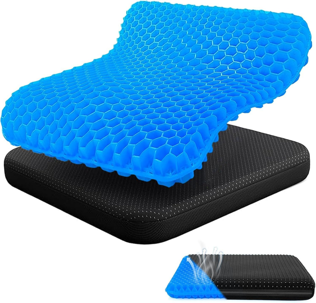 Vorelix Gel Seat Cushion, Honeycomb Thick Gel Seat Pad For Bottoms Soft Sitter Cushion Relieving Back Coccyx Pressure Seat Cushi
