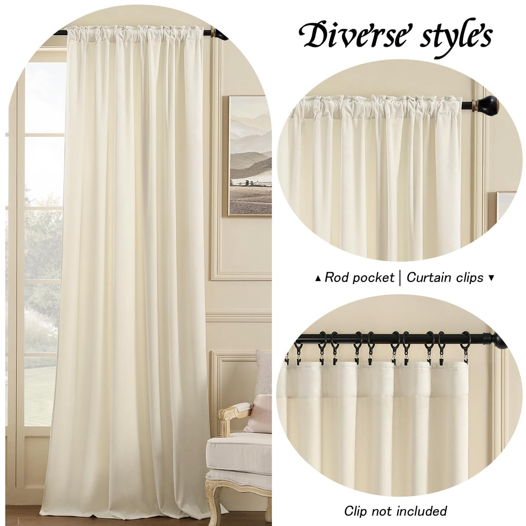 Nemia Ivory White Velvet Curtains For Bedroom Window, Rod Pocket Thermal Insulated Luxury Vintage Heavy Blackout Curtain Velvet