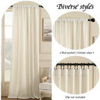 Nemia Ivory White Velvet Curtains For Bedroom Window, Rod Pocket Thermal Insulated Luxury Vintage Heavy Blackout Curtain Velvet