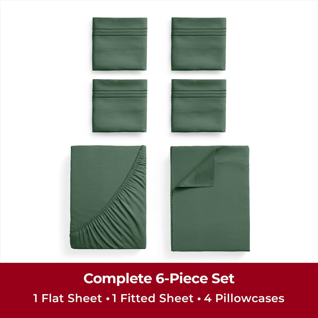 Mellanni California King Sheet Set - 6-Piece Iconic Collection Bedding, (Including 4 Pillowcases), 16-Inch Deep Pocket, Easy Care, Extra Soft, Cooling Sheets, Brushed Microfiber - Emerald Green