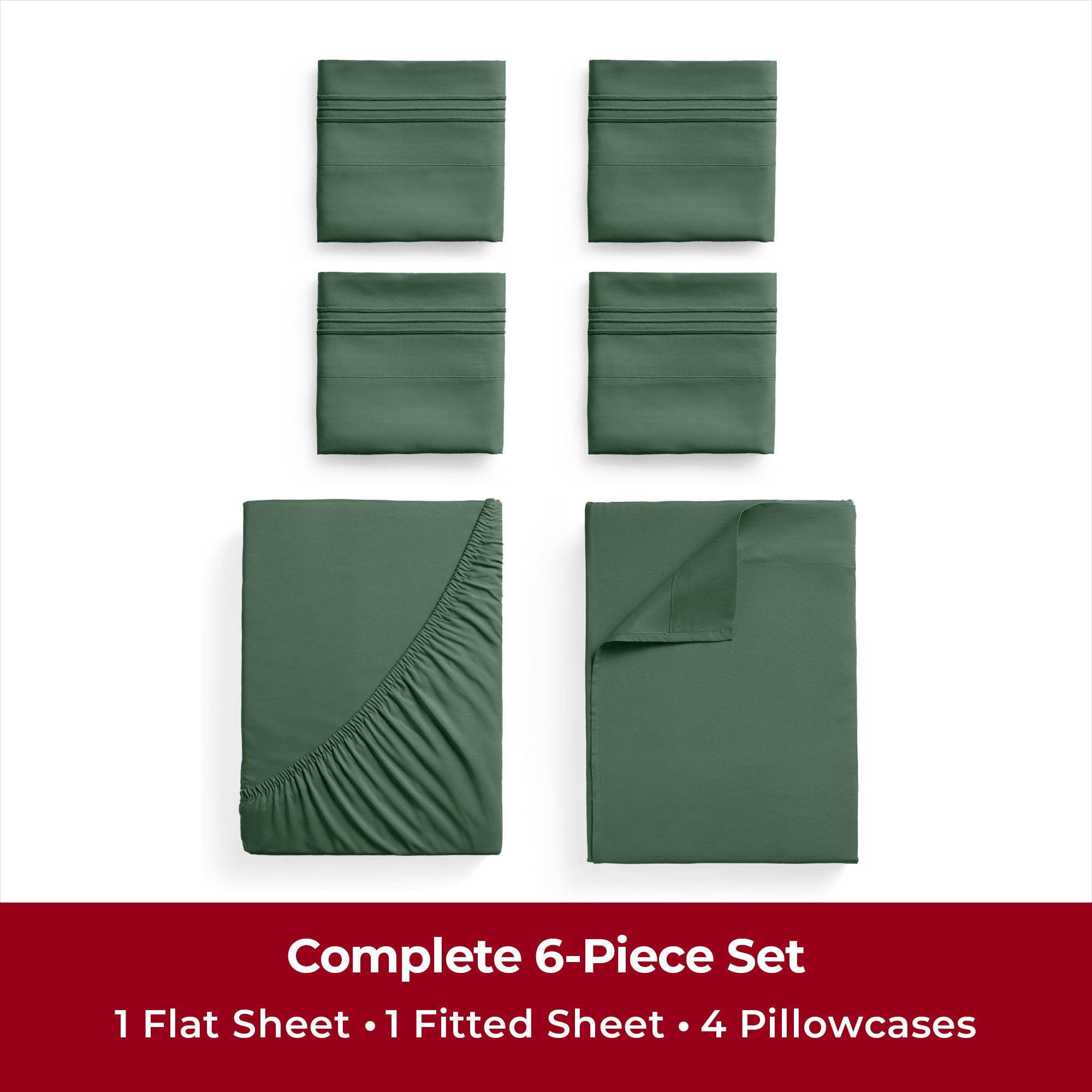 Mellanni California King Sheet Set - 6-Piece Iconic Collection Bedding, (Including 4 Pillowcases), 16-Inch Deep Pocket, Easy Care, Extra Soft, Cooling Sheets, Brushed Microfiber - Emerald Green