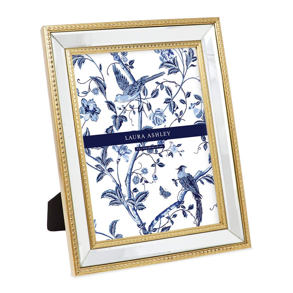 Laura Ashley 8x10 Gold Mirror Bead Picture Frame, Classic Mirrored Frame with Beaded Border, Wall-Mountable, Made for Tabletop D