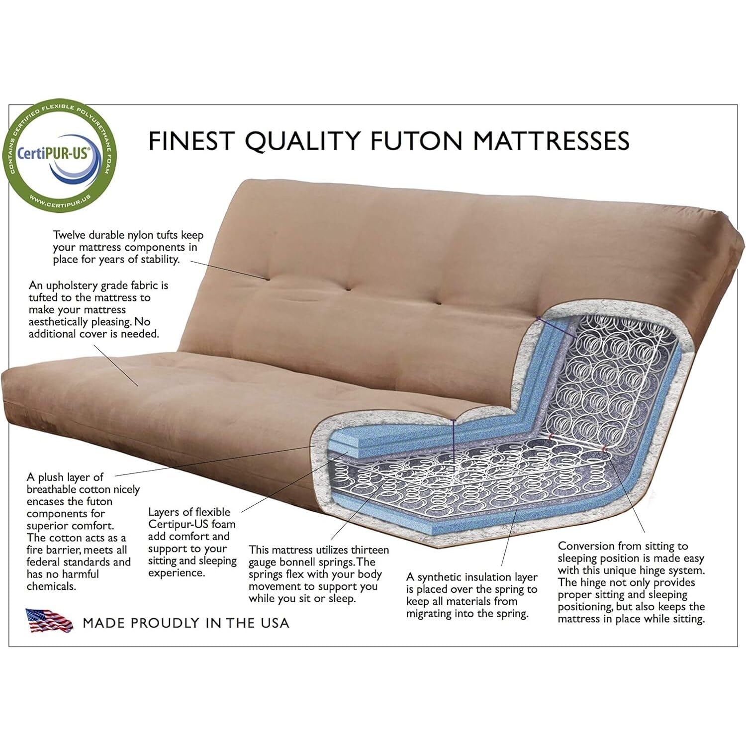 Kodiak Furniture Monterey Full Futon With Suede Fabric Mattress In Barbados/Tan