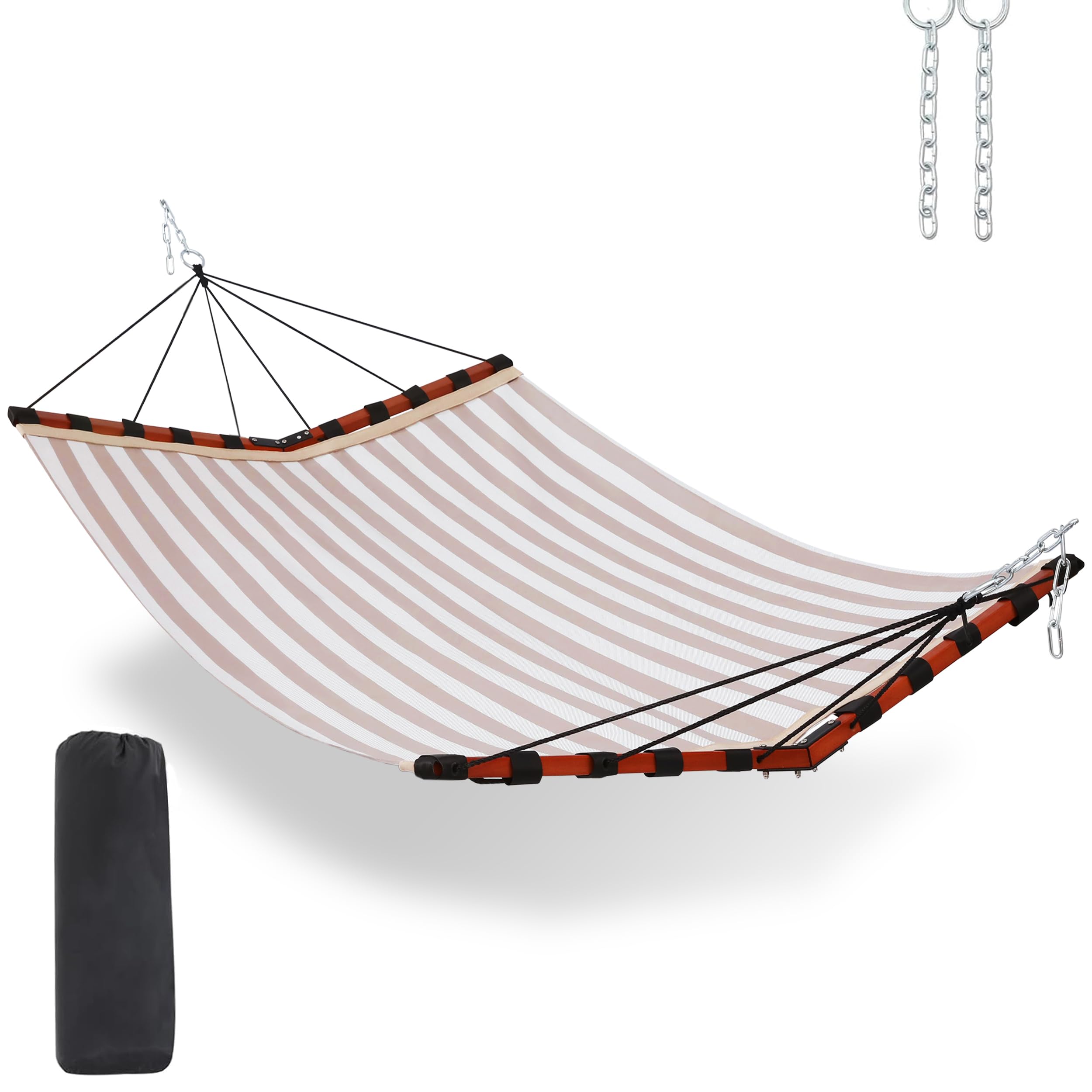 Tegerdeger 12Ft 2 Person Hammock Large Hammock Quick Dry 450Lb Capacity With V Shaped Hardwood Spreader Bar & Nylon Rope For Out