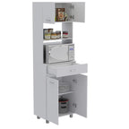Mucura Microwave Cabinet with Drawer, 2 Double Doors, Open Shelf, and 4 Shelves, White