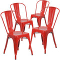 4 Pk. Red Metal Indoor-Outdoor Stackable Chair