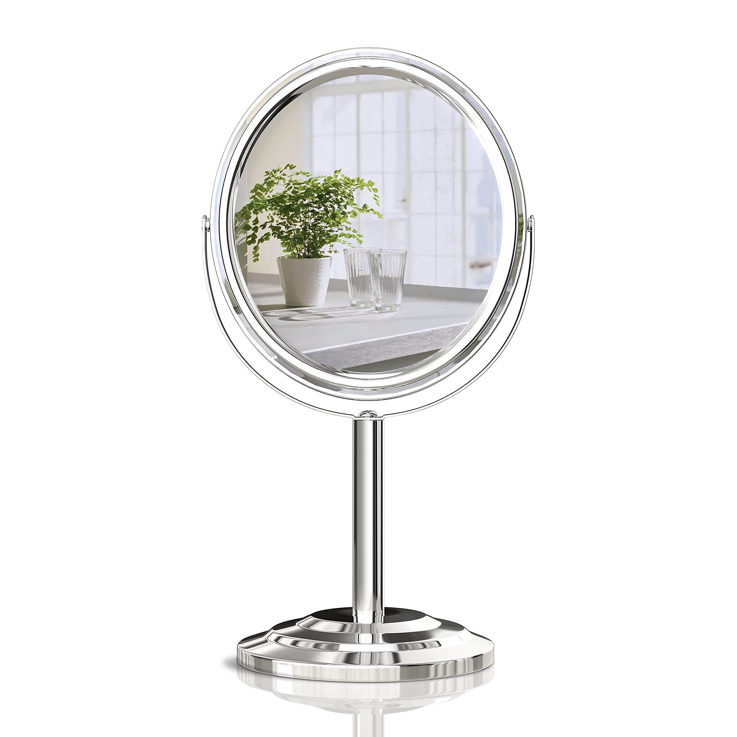 PINKZIO Tabletop Makeup Mirror, Two Sided 1X & 3X Magnifying Mirror, Magnified Vanity Mirror with 360 Degree Swivel for Bathroom
