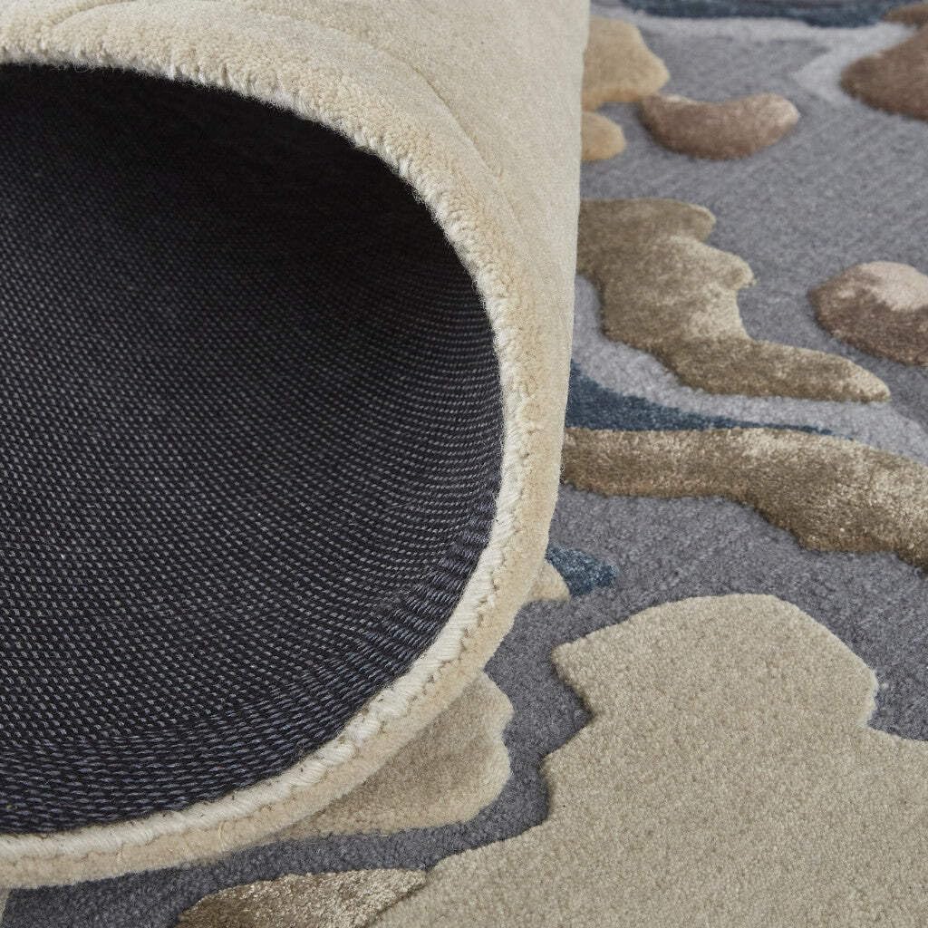 HomeRoots 514866 10 x 14 ft. Tan Brown & Blue Wool Abstract Hand Tufted Handmade Rectangle Area Rug