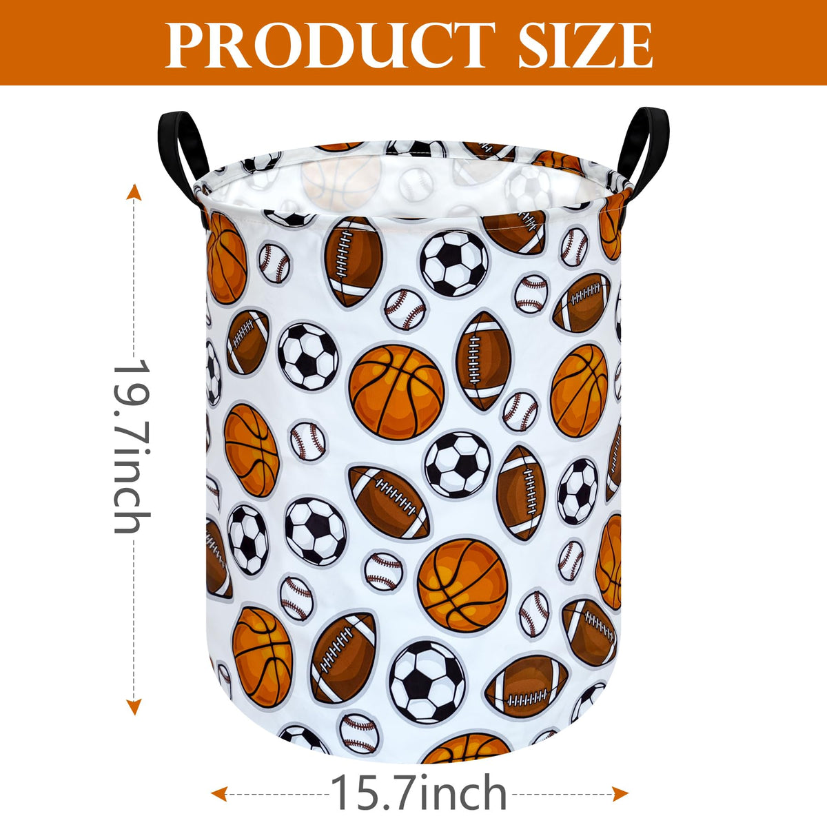 Huayee 19.7 Inch Boys And Girls Laundry Basket Balls Laundry Hamper Storage Basket Fabric Material Organization Basket, Storage