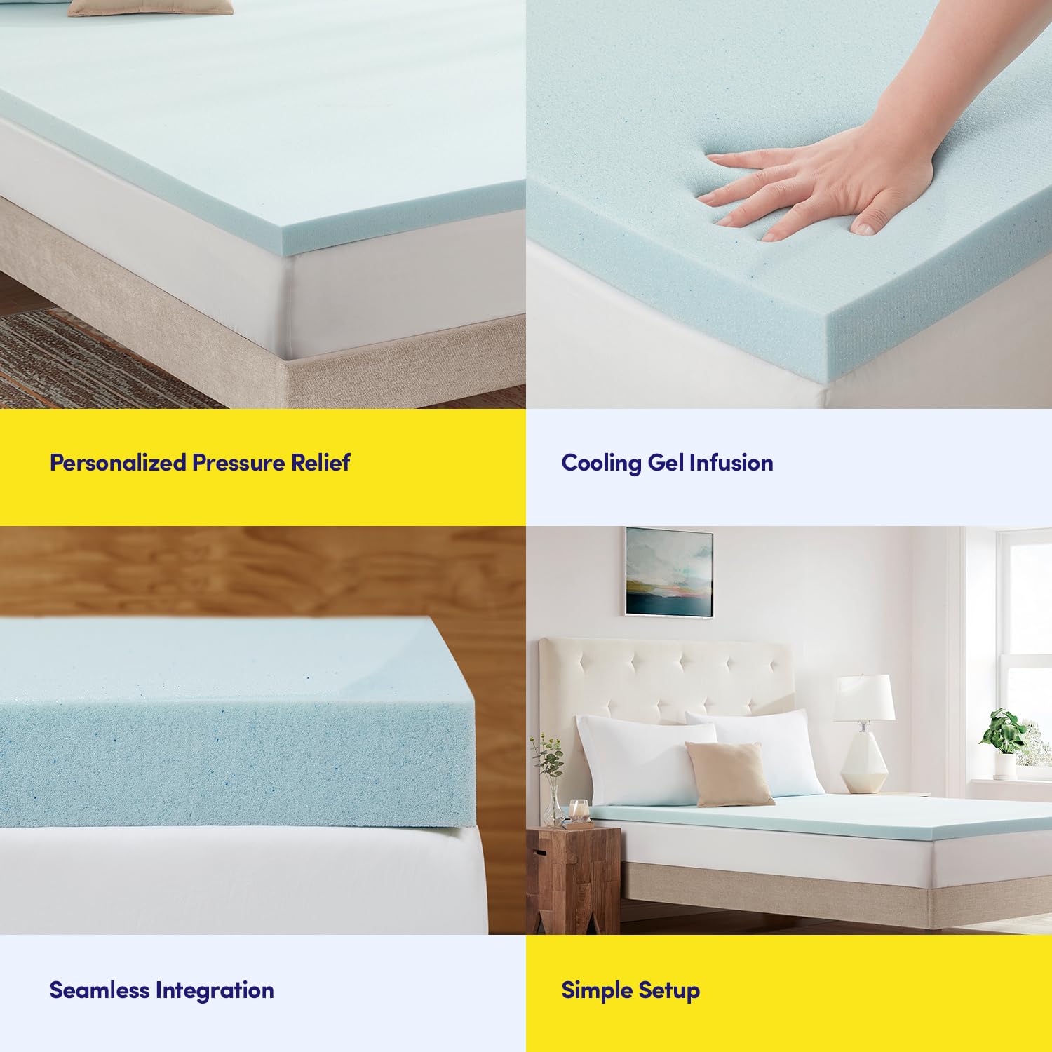 King Mattress Topper 2 Inch Gel Infused Memory Foam Cooling Pad Certipur Us Certified - Enhance Sleep Quality With Pressure Relief And Temperature Regulation, King,Blue