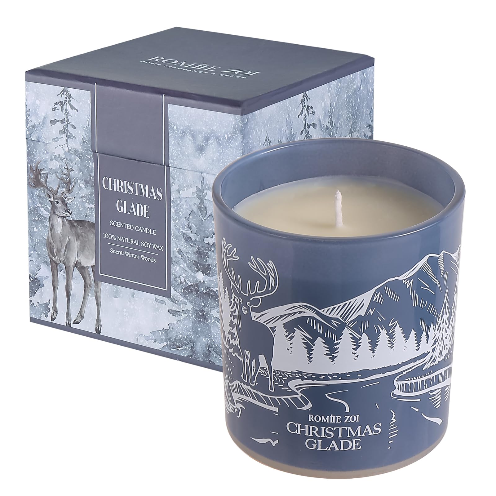 ROMIIE ZOI Christmas Scented Jar Candle - 6oz Soy Wax Candle - Christmas Glade Infused with Winter Woods Aroma - with Beautiful 