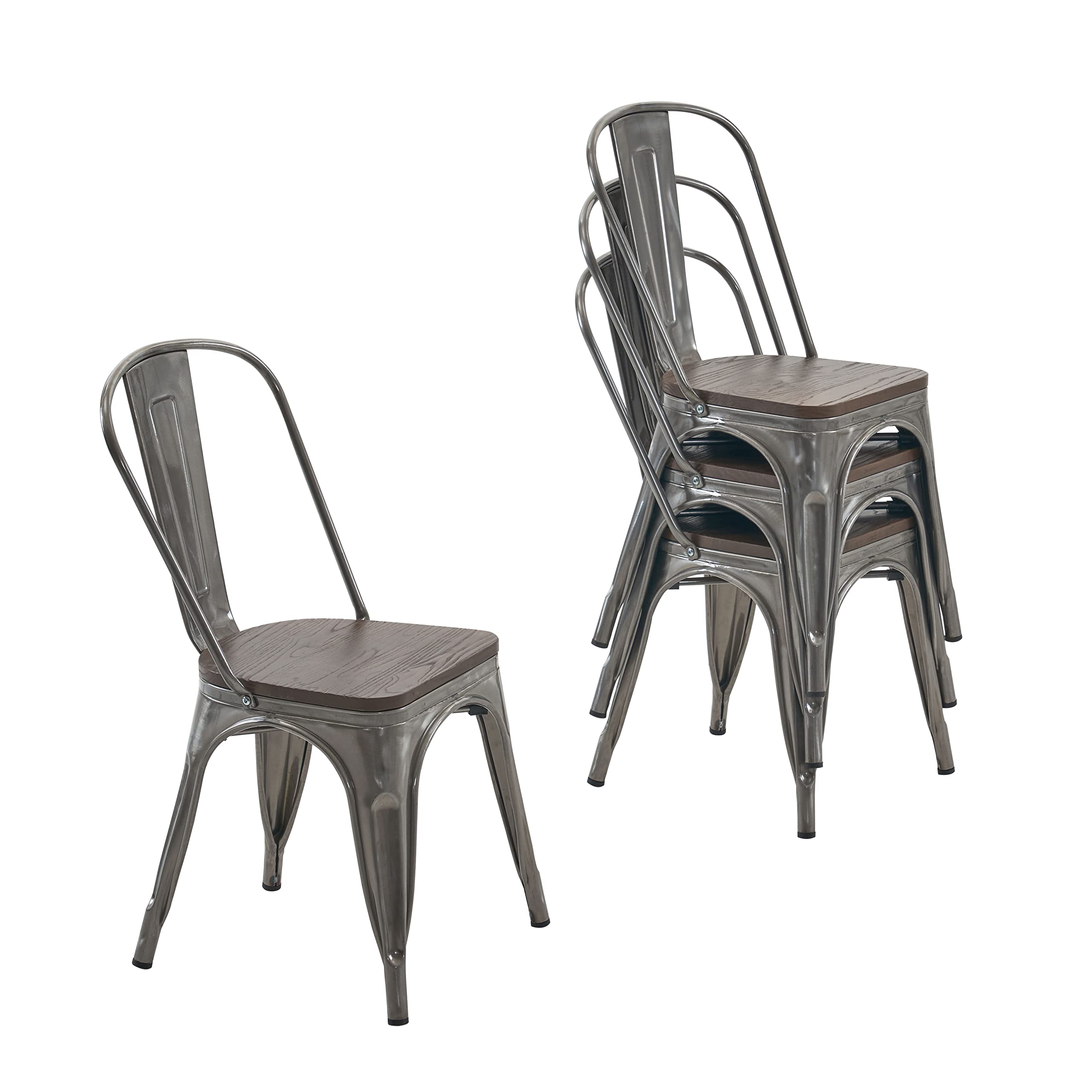Nazhura Metal Dining Chair Farmhouse Tolix Style For Kitchen Dining Room Patio, 18 Inch, Stackable, Waterproof Indoor/Outdoor (S