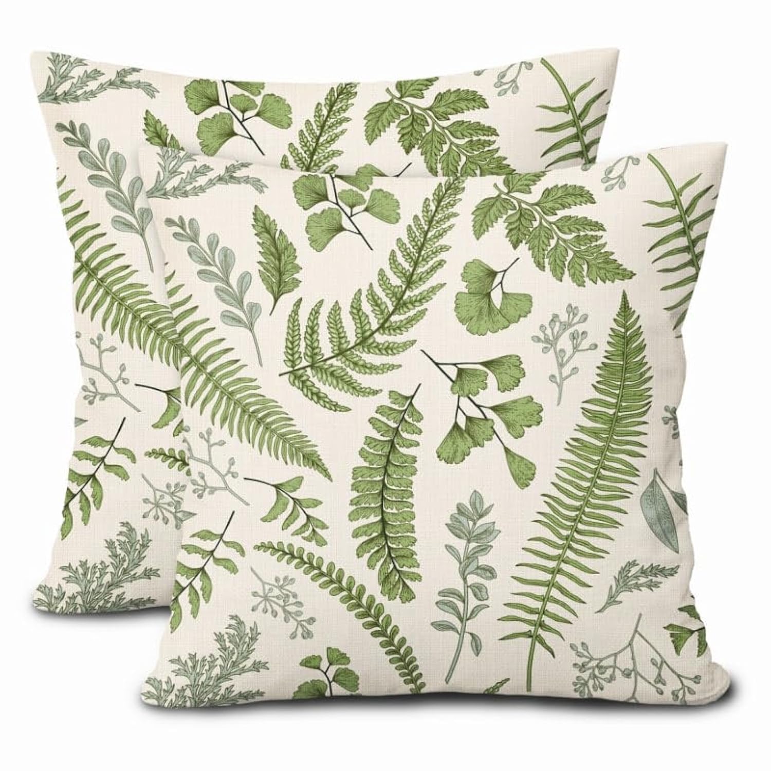 Sage Green Leaf Plant Pillow Covers 16X16 Inch Set Of 2 Tropical Fern Herbs Botanical Leaves Floral Decorative Pillow Cases Vint