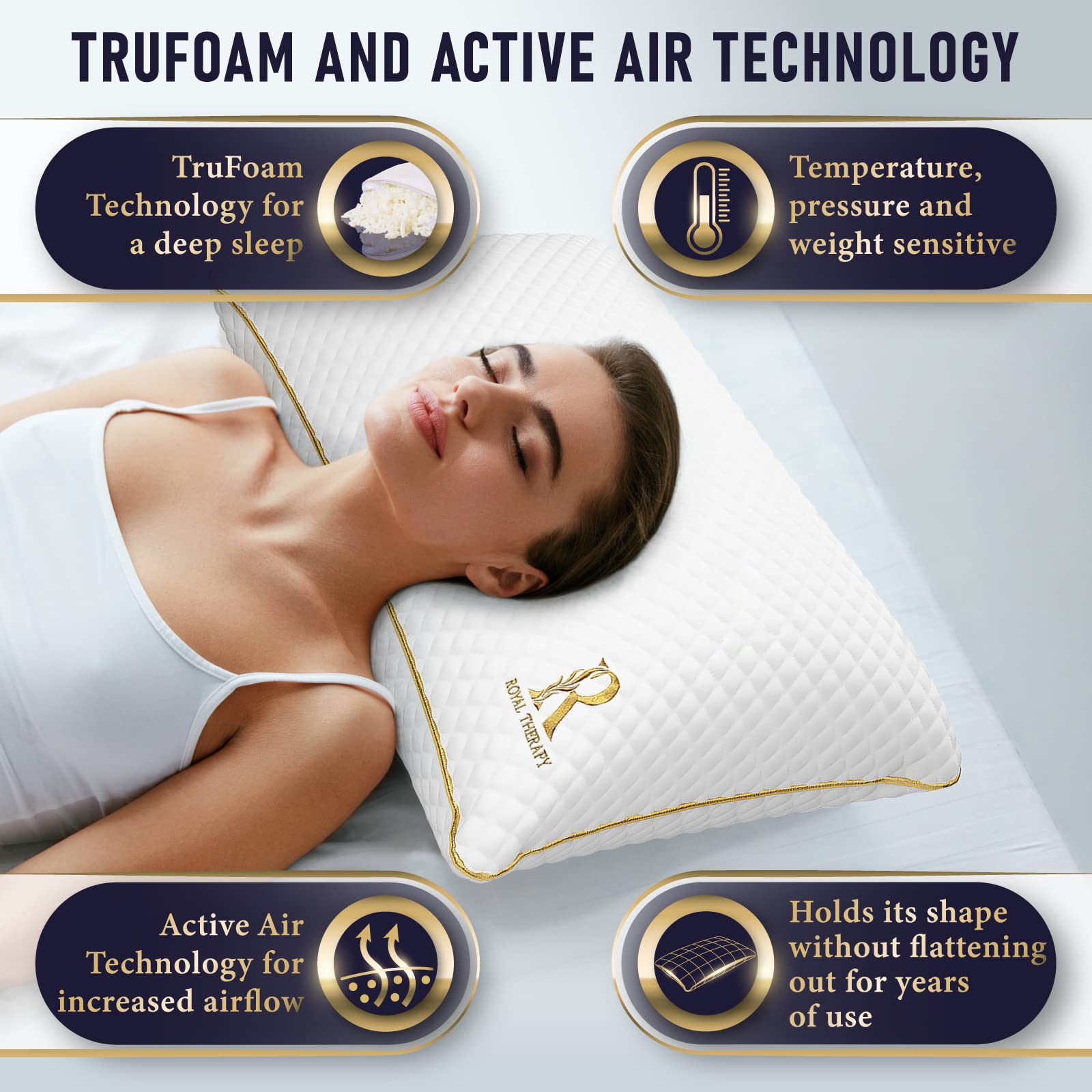 Royal Therapy 4-Pack King Memory Foam Pillow, Adjustable Shredded Pillow For Neck & Shoulder Pain Relief, Support For Back, Stom