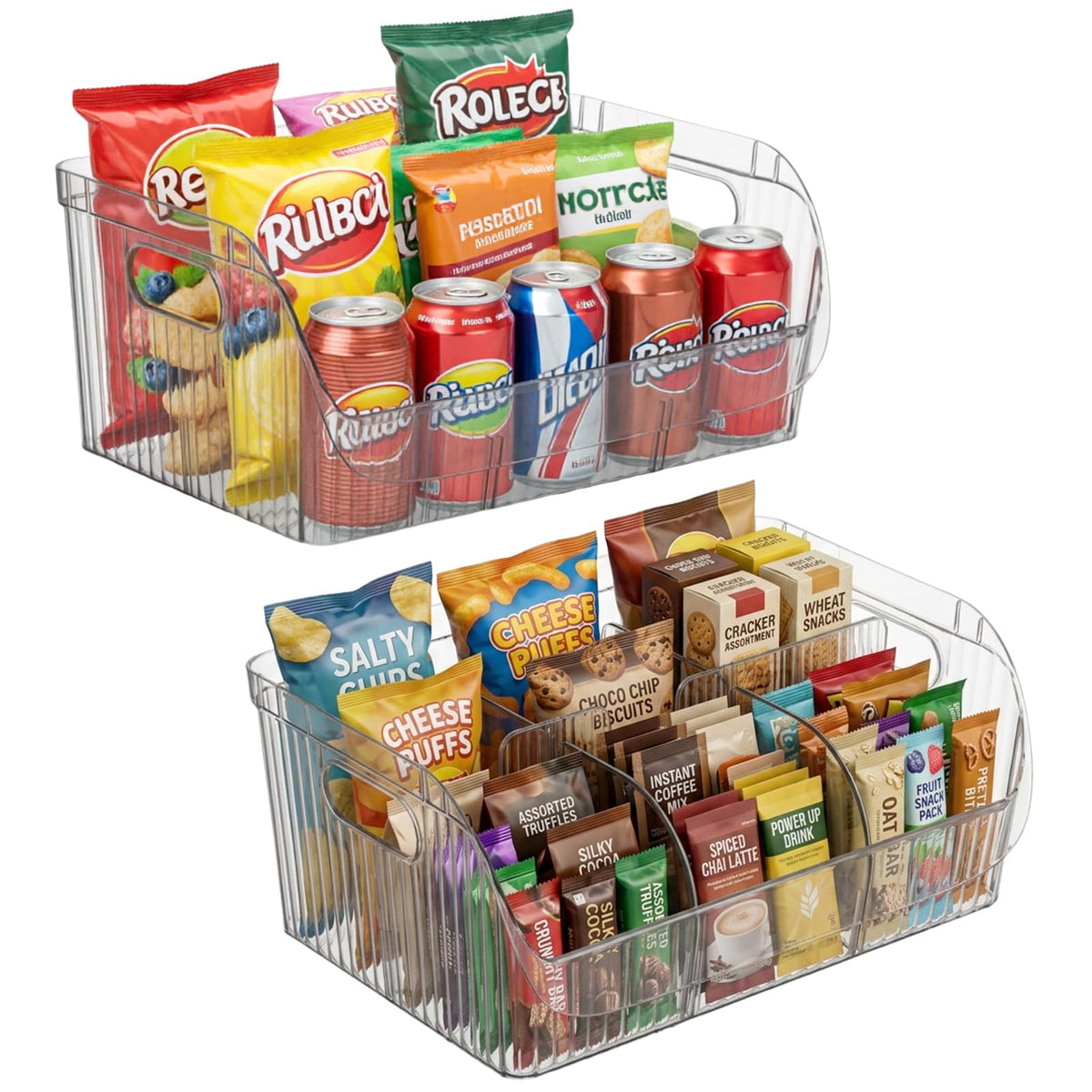 2 Pack Large Snack Chip Bag Organizer for Pantry, 6Compartment Snack Chip Storage Containers with Dividers, Pantry Organizers S