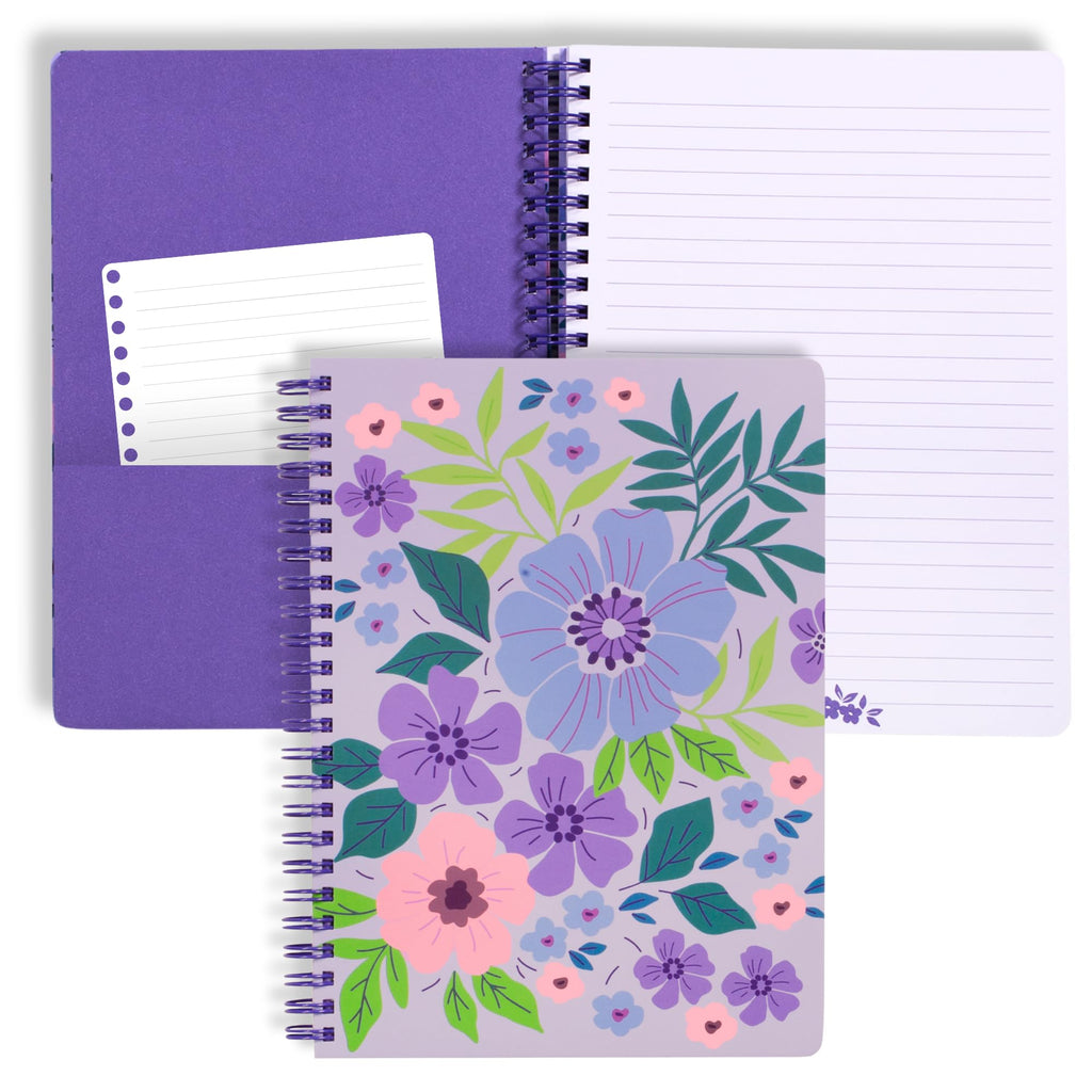 Steel Mill & Co Cute Mini Spiral Notebook, 8.25' X 6.25' Journal With Durable Hardcover And 160 Lined Pages, Lilac Floral
