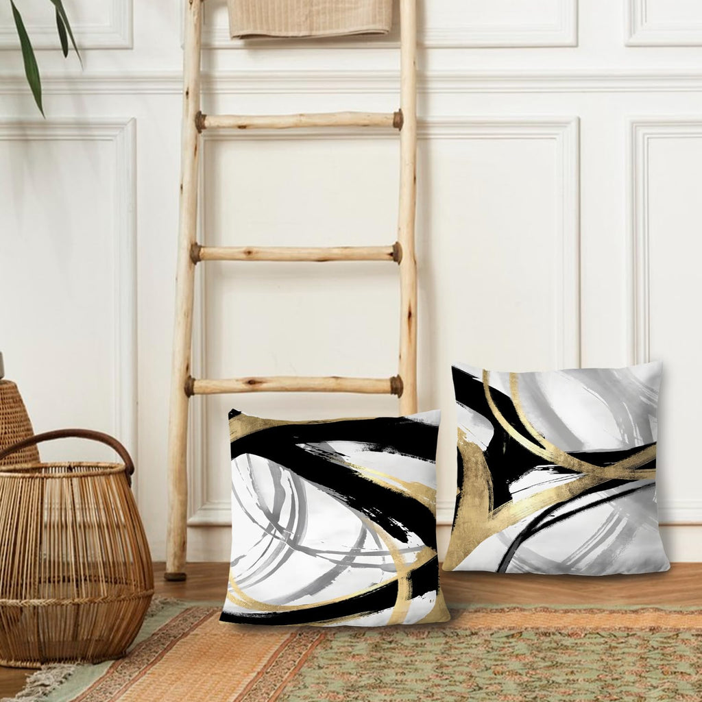 Supwhd Black White And Gold Pillow Covers, Abstract Black And Gold Pillow Covers 20X20 Set Of 2, Modern Boho Home Decor, Black A