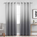 DWCN Faux Linen Grey Ombre Sheer Curtains - Gradient Semi Voile Grommet Top Window Curtains for Bedroom and Living Room, Set of 