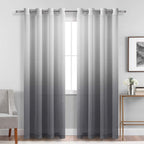 DWCN Faux Linen Grey Ombre Sheer Curtains - Gradient Semi Voile Grommet Top Window Curtains for Bedroom and Living Room, Set of 