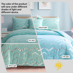 Menghomeus Aqua Comforter Set Queen Size Metallic Teal And Silver Bedding Set, 4 Piece Lightweight Microfiber Bed Set For Teen G