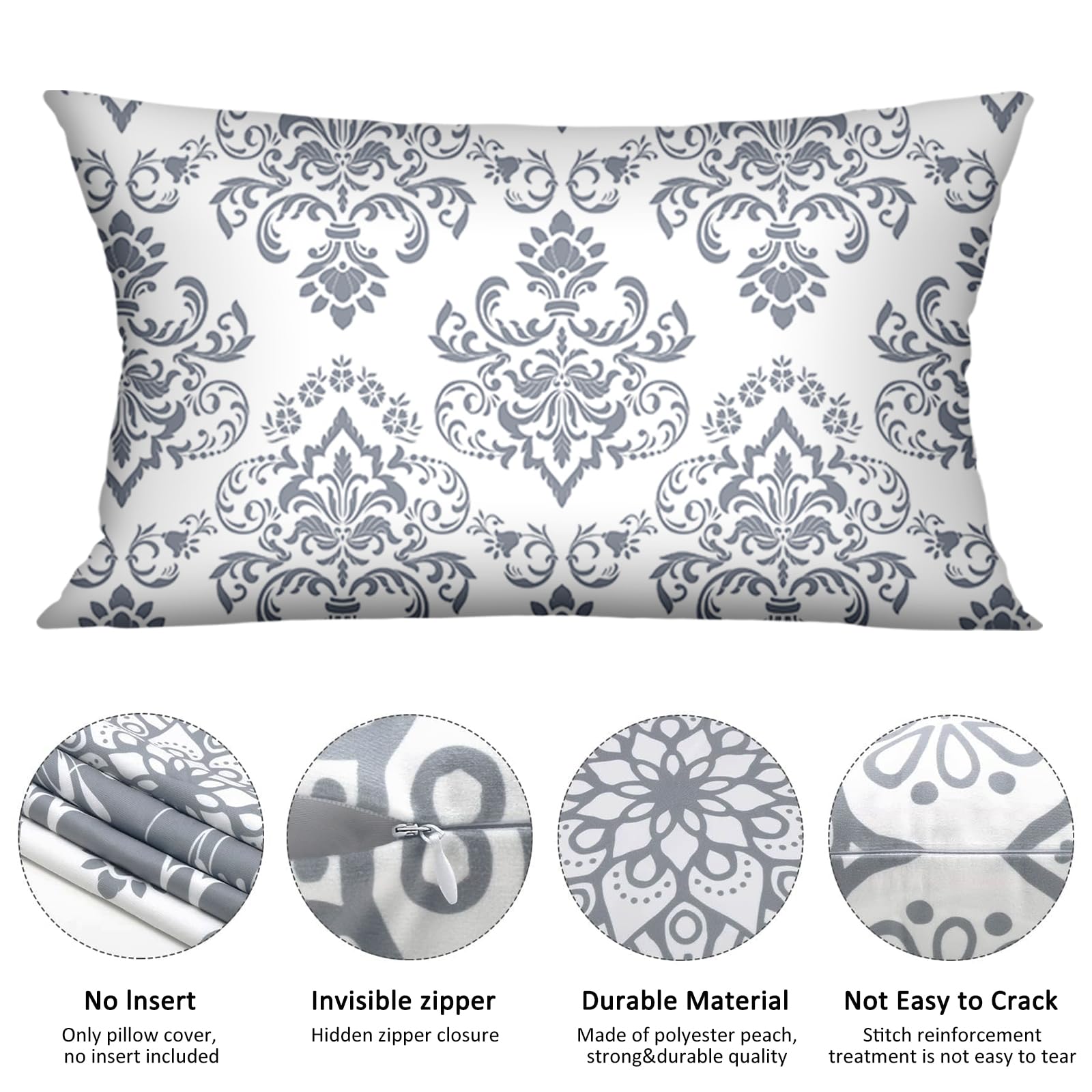 Coliuso Decorative Lumbar Pillow Covers 12X20 Set Of 4, Grey And White Modern Simple Square Pillow Case Cushion Cover For Sofa C