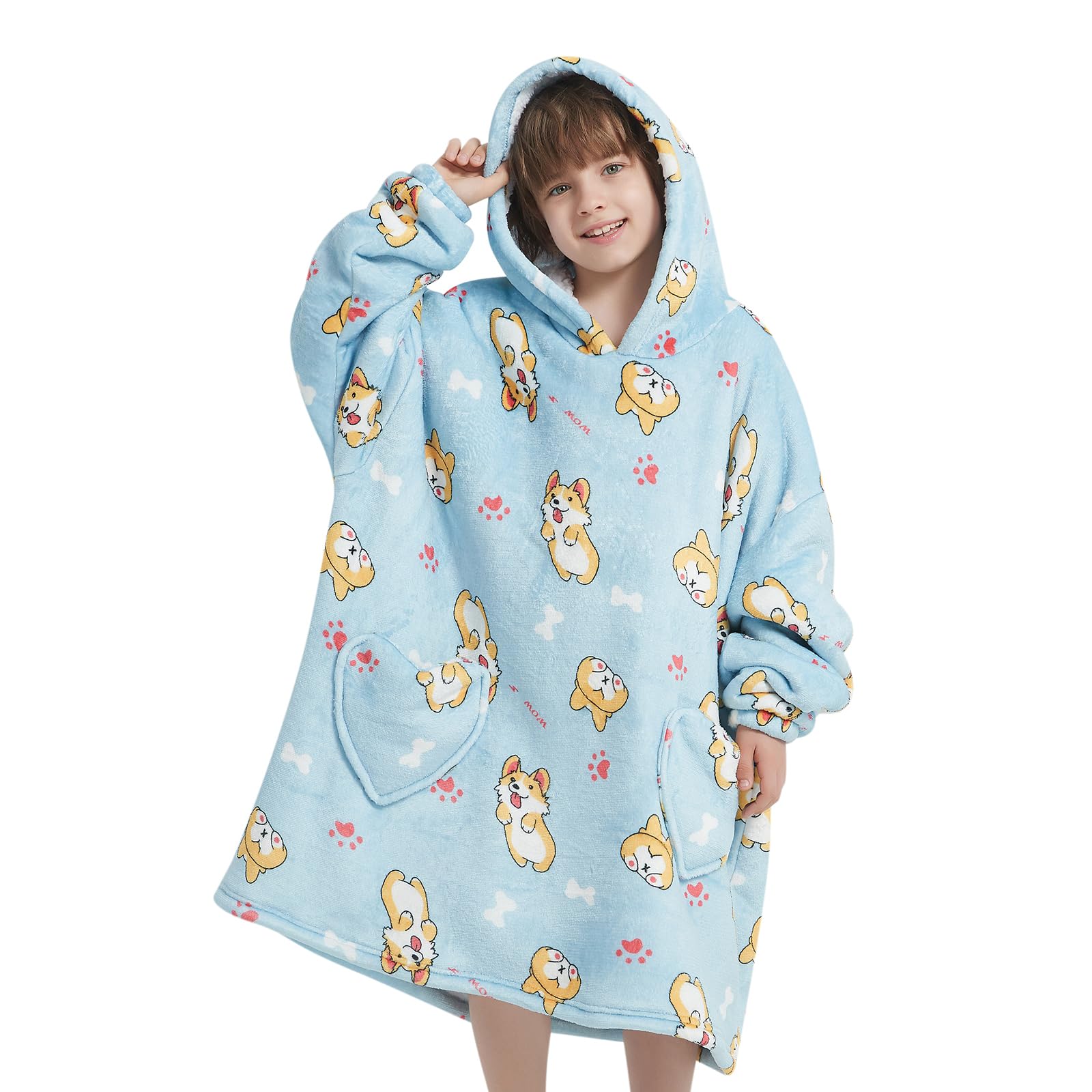 Mewkou Wearable Blanket Hoodie For Kids 6-13Yr,Oversized Sherpa Blanket Hoodie,Gifts For Girls Boys Toddler Birthday Christmas,C