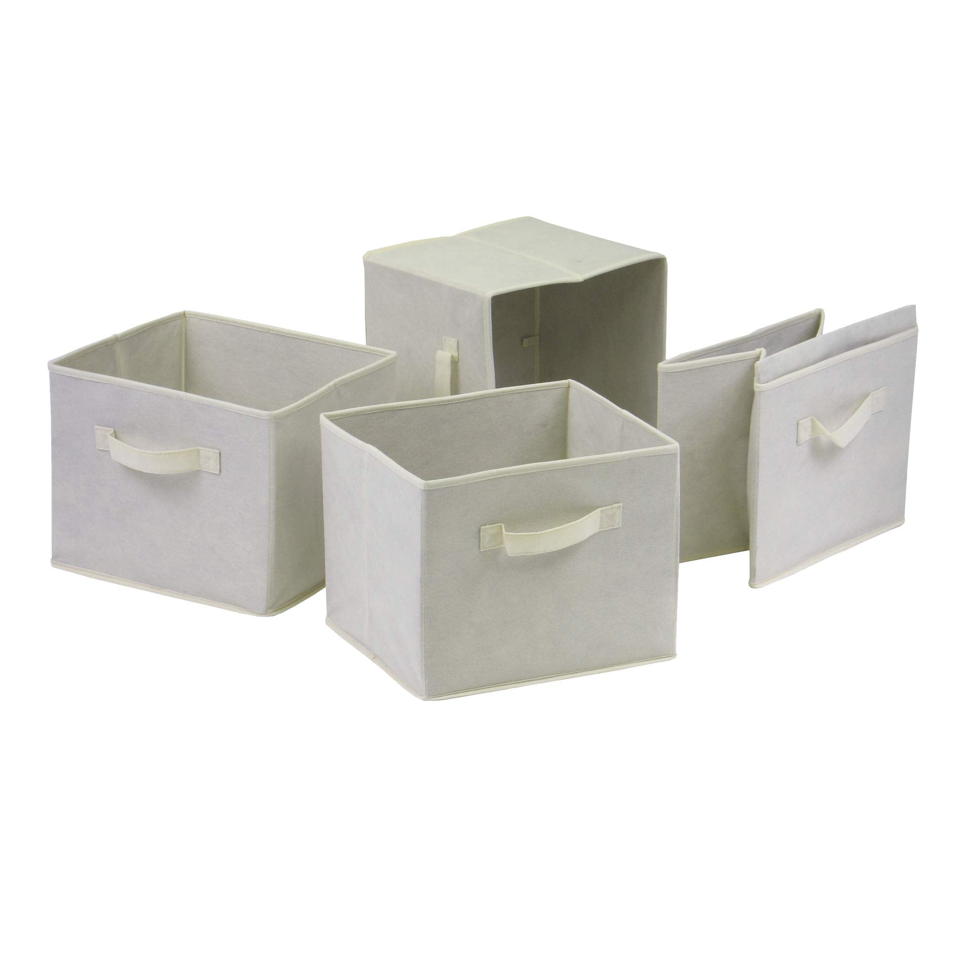 Winsome Wood Capri Wood 2 Section Storage Shelf with 4 Beige Fabric Foldable Baskets