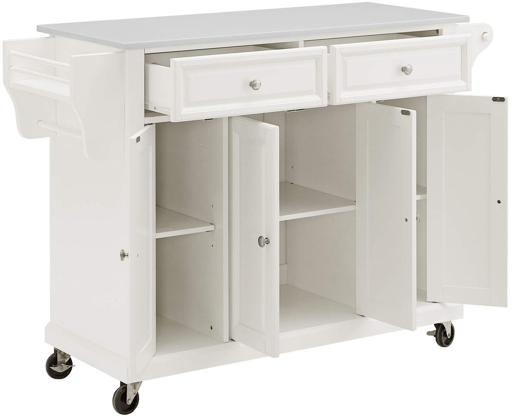 Crosley Furniture Full Size Rolling Kitchen Island Cart, White, Stone Top, Model KF30005EWH
