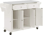 Crosley Furniture Full Size Rolling Kitchen Island Cart, White, Stone Top, Model KF30005EWH