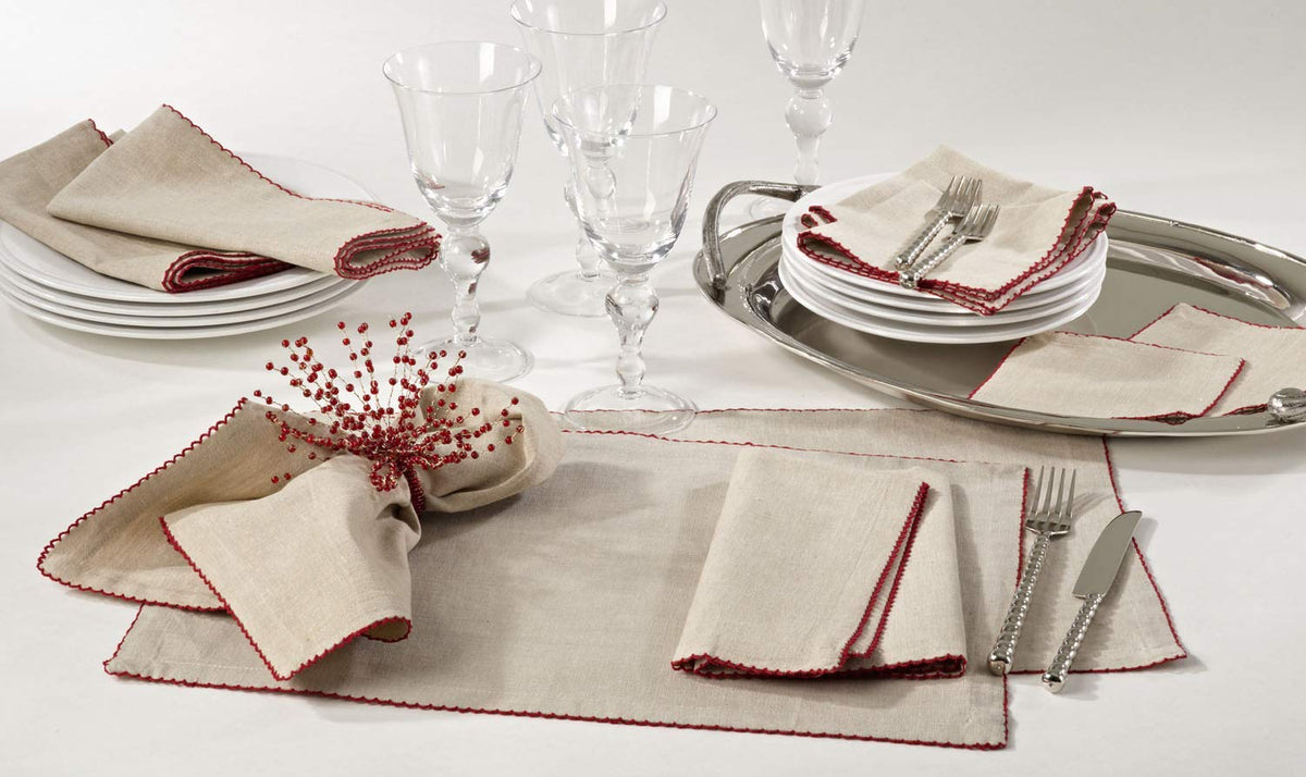 Saro Lifestyle Red Crochet Scalloped Design Napkin - 20' Square, 4 Ct.