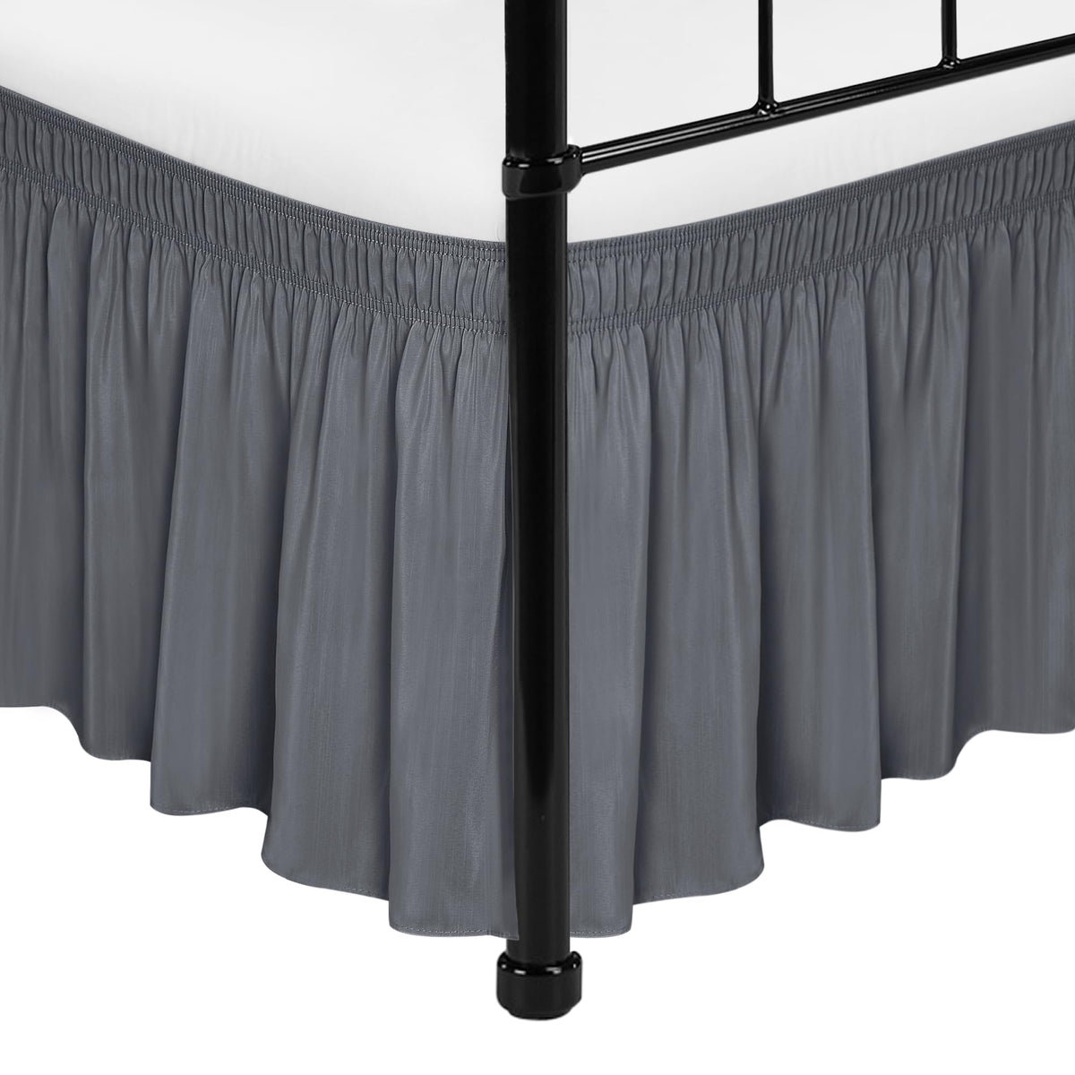Biscaynebay Wrap Around Bed Skirts With Split Corners For King Beds 15' Drop, Dark Grey Adjustable Elastic Dust Ruffles Easy Fi