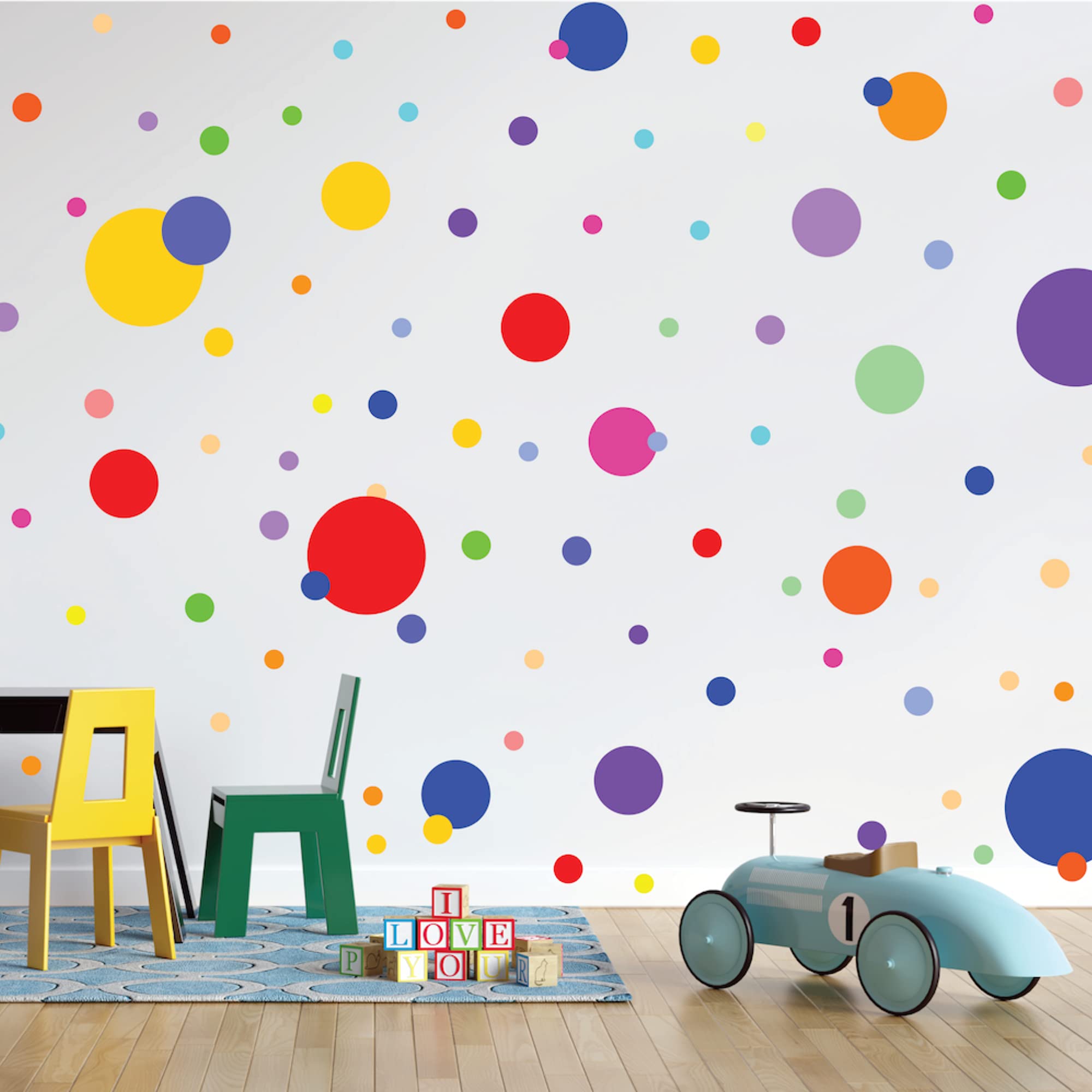 PapaKit Round Polka Dot Confetti Wall Decal Baby Nursery Child Kid Boy Girl Bedroom Home Decor (Bright and Bold Rainbow, Assorte