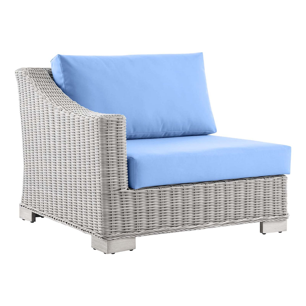 Modway Conway Outdoor Patio Wicker Rattan, Left-Arm Chair, Light Gray Light Blue
